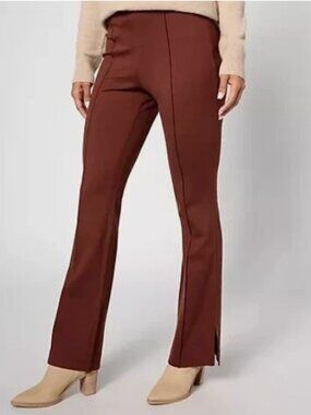 Peace Love World Regular Ponte Split Hem Pants-Chocolate Brown-Large-NEW-A628274